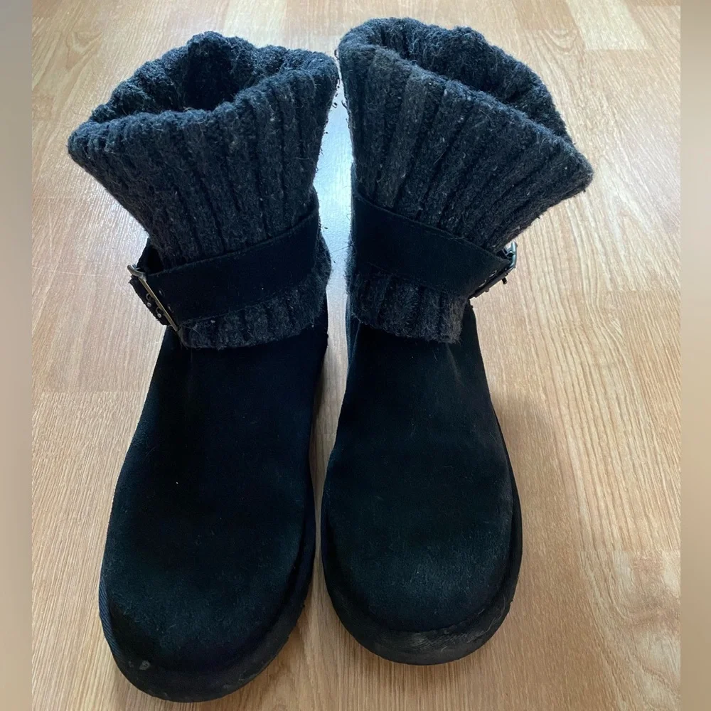 UGG Classic Solene Mini Sweater Buckle Boots Black Size 8